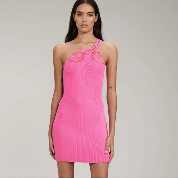 SELF-PORTRAIT One Shoulder Knit Pink Mini Dress Size Small NWT